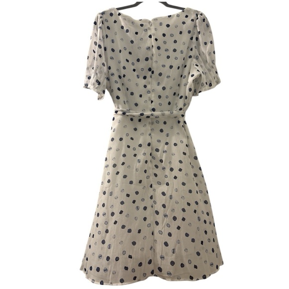 DKNY spring summer dress, white with blue dots, belted , full skirt, lined. SZ12 - Picture 5 of 12